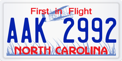 NC license plate AAK2992