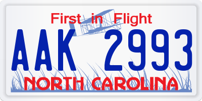NC license plate AAK2993