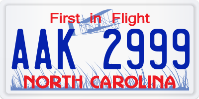 NC license plate AAK2999