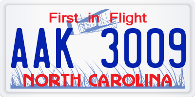 NC license plate AAK3009
