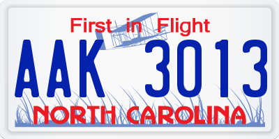 NC license plate AAK3013