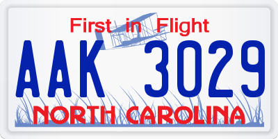 NC license plate AAK3029