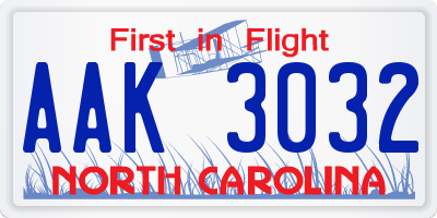 NC license plate AAK3032