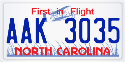NC license plate AAK3035