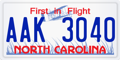 NC license plate AAK3040