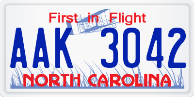 NC license plate AAK3042