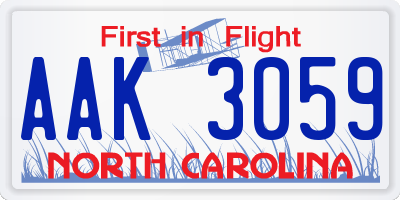 NC license plate AAK3059