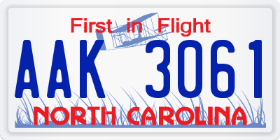 NC license plate AAK3061