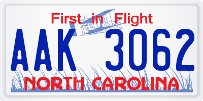 NC license plate AAK3062