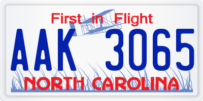 NC license plate AAK3065