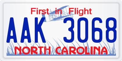 NC license plate AAK3068