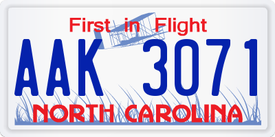 NC license plate AAK3071