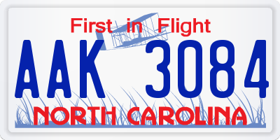 NC license plate AAK3084
