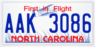 NC license plate AAK3086