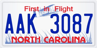 NC license plate AAK3087