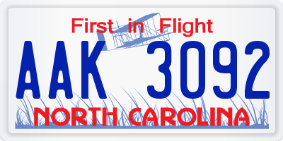 NC license plate AAK3092