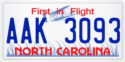 NC license plate AAK3093