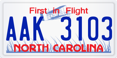 NC license plate AAK3103