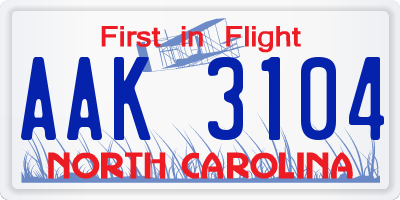 NC license plate AAK3104