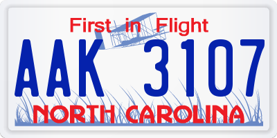 NC license plate AAK3107