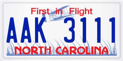NC license plate AAK3111