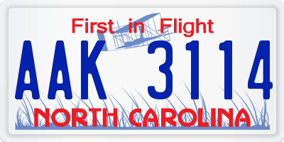 NC license plate AAK3114