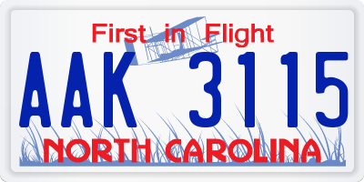 NC license plate AAK3115
