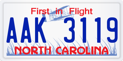 NC license plate AAK3119