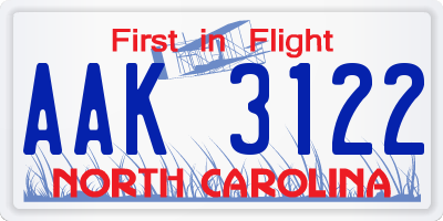 NC license plate AAK3122
