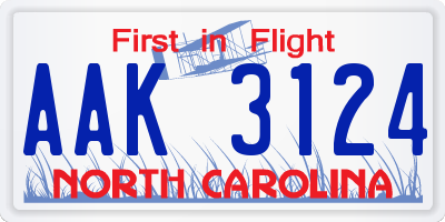 NC license plate AAK3124