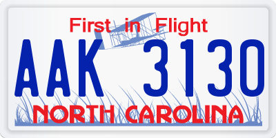 NC license plate AAK3130