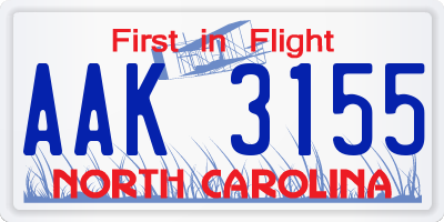 NC license plate AAK3155