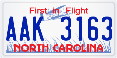 NC license plate AAK3163