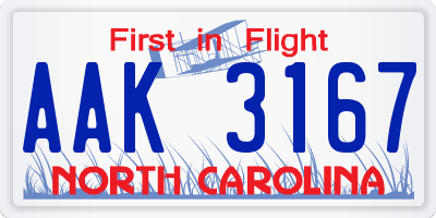 NC license plate AAK3167
