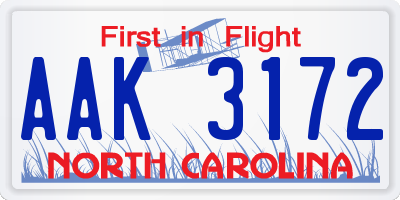 NC license plate AAK3172