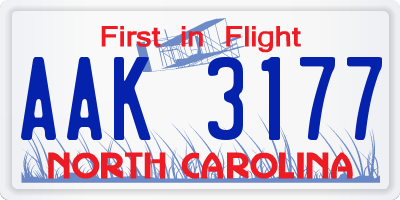 NC license plate AAK3177