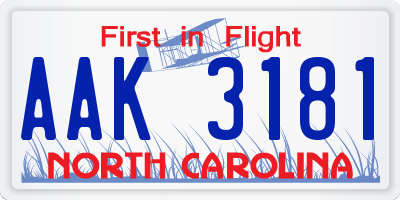 NC license plate AAK3181