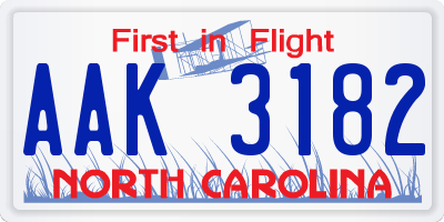 NC license plate AAK3182