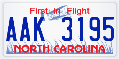 NC license plate AAK3195