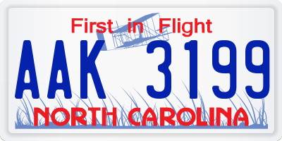 NC license plate AAK3199