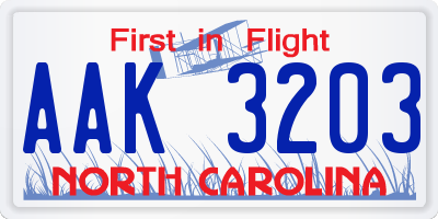 NC license plate AAK3203