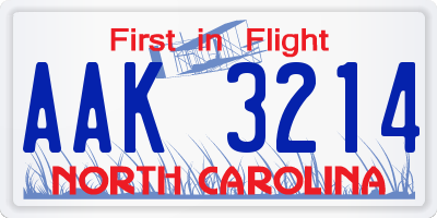 NC license plate AAK3214