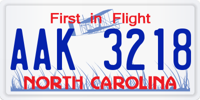 NC license plate AAK3218