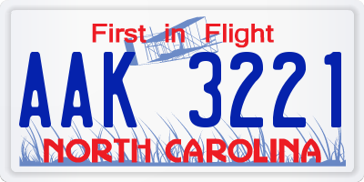 NC license plate AAK3221