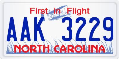 NC license plate AAK3229