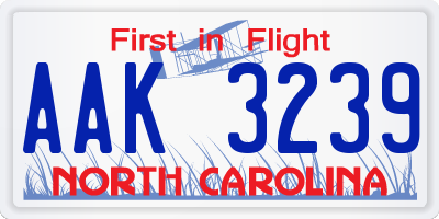 NC license plate AAK3239