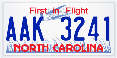 NC license plate AAK3241