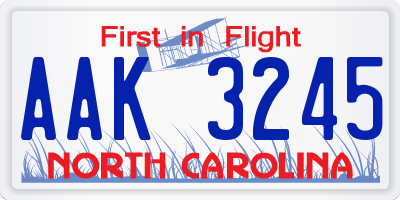 NC license plate AAK3245