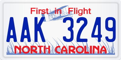 NC license plate AAK3249