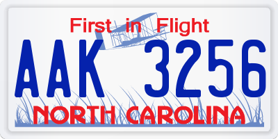 NC license plate AAK3256